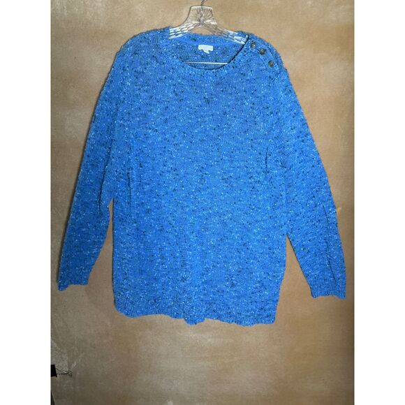 J Jill Blue Speckled Knit Sweater Button Shoulder Long Sleeve Women's 2X - Picture 1 of 9
